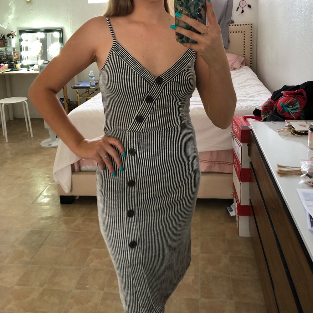 Grey Striped Button Front Mini Dress Sz Small